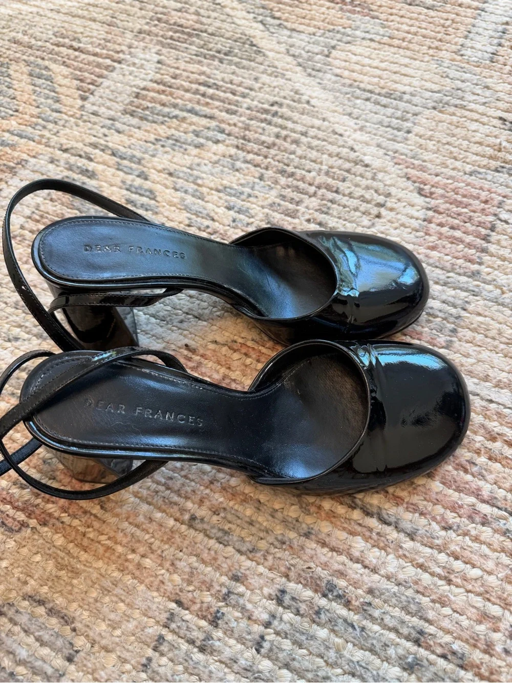 Dear Frances Black Patent Leather Block Heel